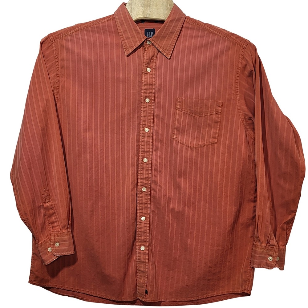 Gap Mens XL Burnt Orange Striped Long Sleeve‎ Button Down Shirt Cotton *